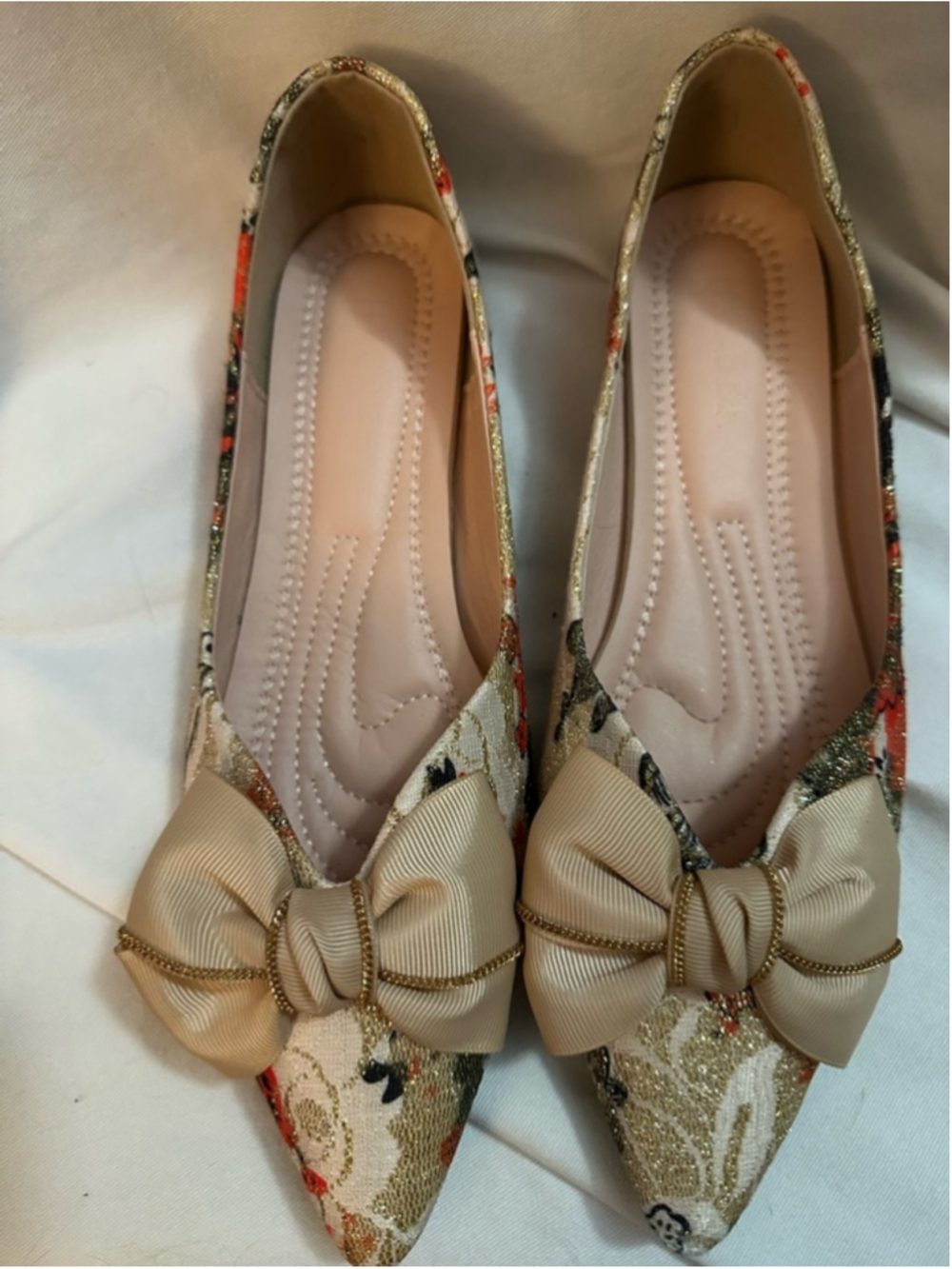 HXLBER Women’s Floral Brocade Ballet Flats Bow Pointed Toe US 8.5 EU 39